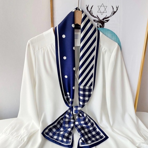 Accessories - SCARF Silky Blue & White Hair or Bag